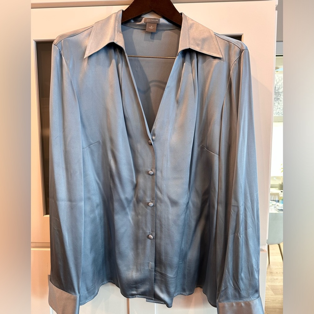 Ann Taylor dusty blue silk blouse